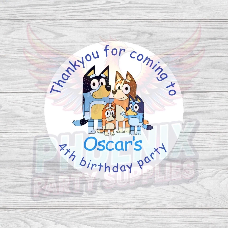 PERSONALISED BLUEY SWEET CONE STICKERS PARTY LABELS ANY BIRTHDAY