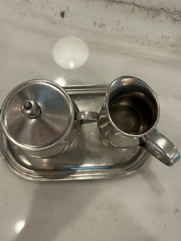 Juego de bandeja y crema de peltre y azúcar Arte Itálica muy raro  Foto 3 de 3