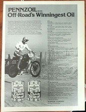 1977 Pennzoil 4 Stroke 2 Stroke Motorcycle Oil Print Ad Rolf Tibblin Husqvarna