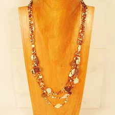 28" Classic Vintage Multi Strand Gold and Cream Handmade Seed Bead Necklace