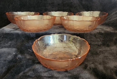 VTG Arcoroc France~(6) Rosa Pink~Embossed~6" Bowls~Rose~REPRO Depression Glass