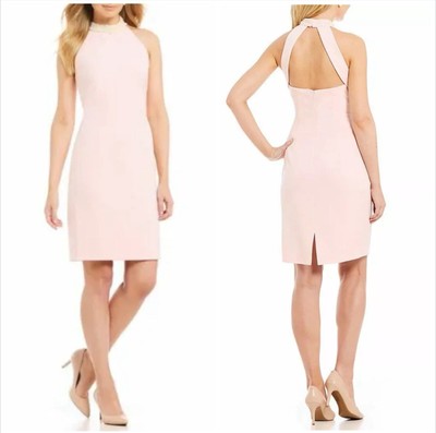 KARL LAGERFELD Pearl Collar Halter Sheath Cocktail Dress Size 12 in Blush Pink