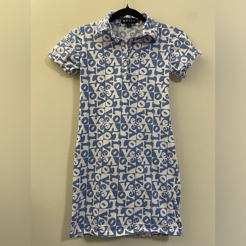 Mini Vestido Motel Rocks Love con Cuello en Azul Claro y Blanco - S - Imagen 7 de 7