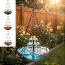 Solar Powered Hanging Bird Bath - 3 Tier Cascading Fountain 9.3 Easy-Clean Glass