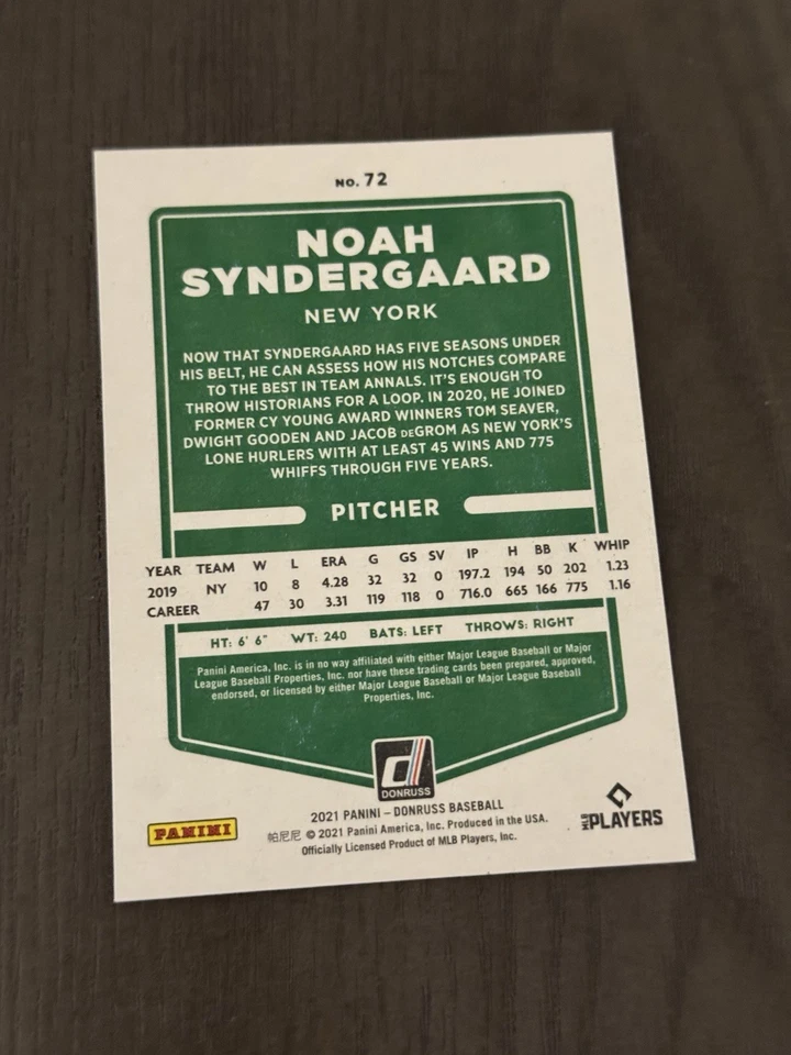 2021 Panini Donruss президентская коллекция SP /50 #72 NOAH SYNDERGAARD - Изображение 2 из 3