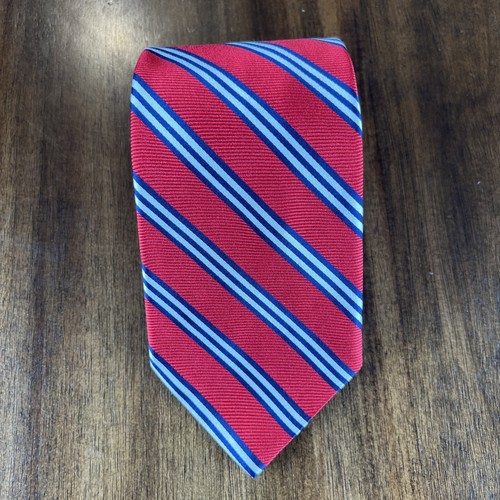 Cravate en soie BROOKS BROTHERS 346 designer rouge/bleu marine rayée W3,75 x L57 Made USA - Photo 1/4