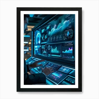 Futuristic Dashboard Interface Conc Framed Wall Art Poster Canvas Print Picture