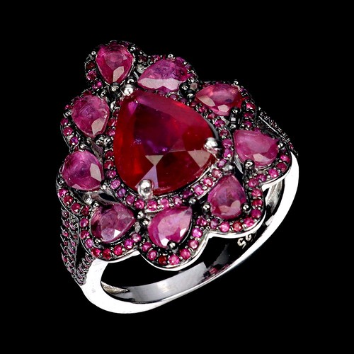 925 Sterling Silver Ring Pear Ruby 10x7mm Natural Gemstone Jewelry Size 7.5 - Picture 2 of 13