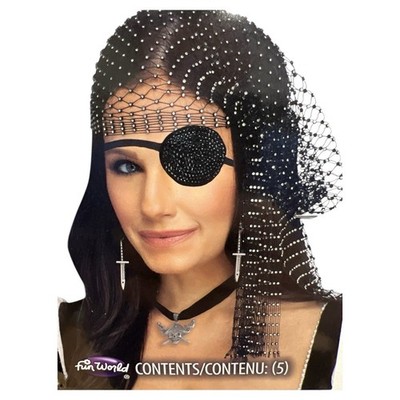 Pirate Costume Accessories Women Black Rhinestone Bling Kit