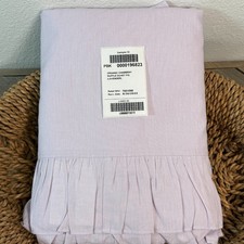 POTTERY BARN KIDS CHAMBRAY RUFFLE F/Q ORGANIC DUVET COVER LAVENDER SAMPLE READ 