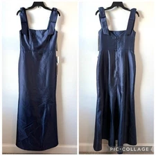 Alfred Sung D868 Square Neck Shoulder Bow Maxi Gown Midnight Navy 8