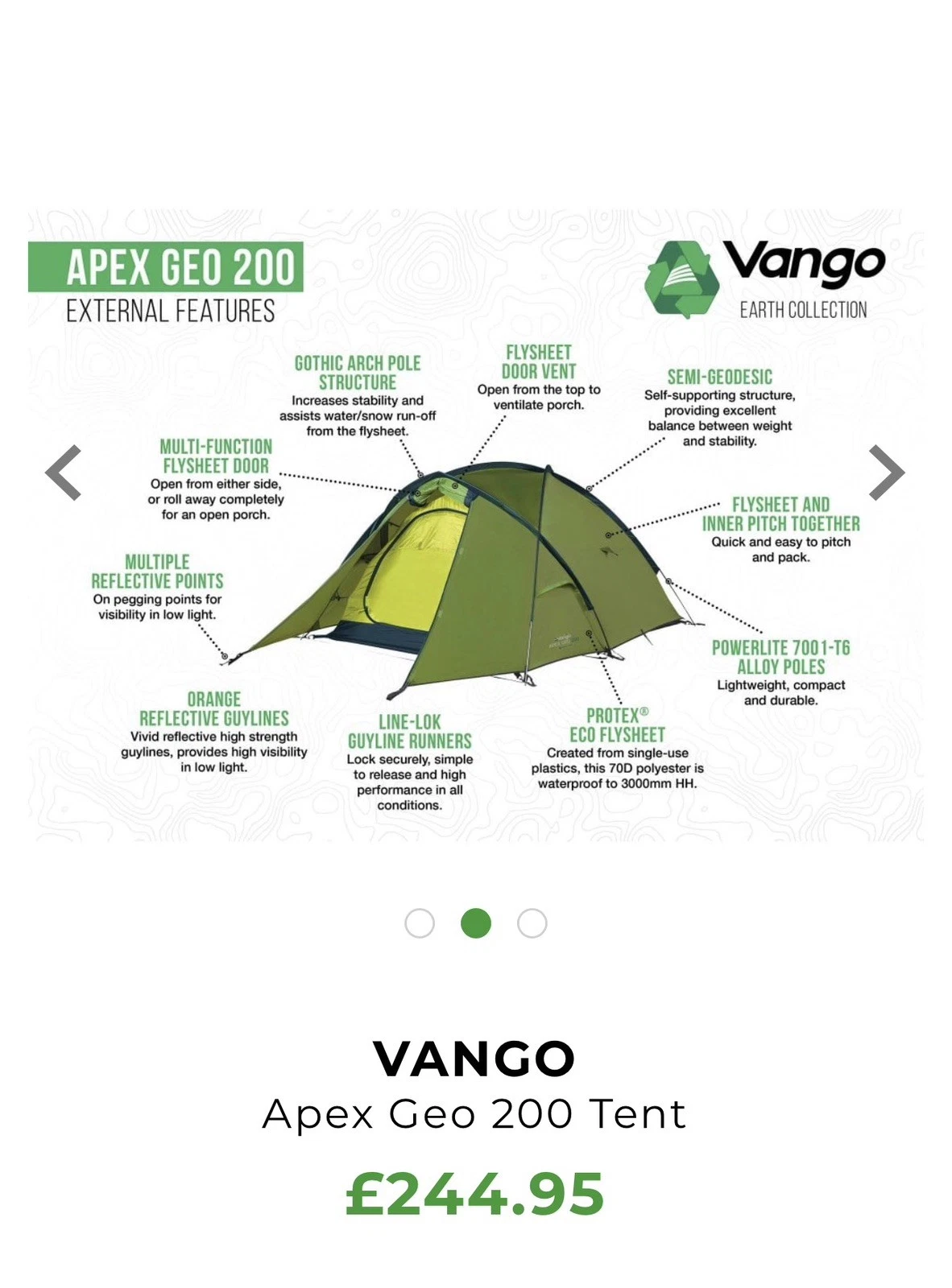 2 Man Semi-Geodesic 4 Season Trekking Backpacking Tent - Vango APEX GEO 200 Tent