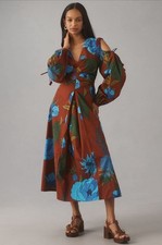 NWT Farm Rio Long-Sleeve V-Neck Midi Dress - Size Medium