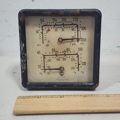 Antique U.S. Gauge USG Dual Needle Combination Pressure & Temperature Gauge  ...