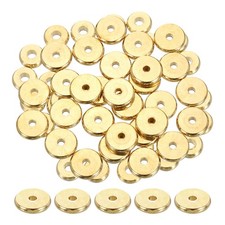25Pcs Brass Spacer Beads 10mm Flat Round Beads Metal Heishi Bead Gold