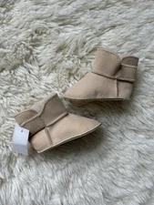 Shearling Style Tan Leather Unisex Baby Booties Boots Shoes Warm Cozy New