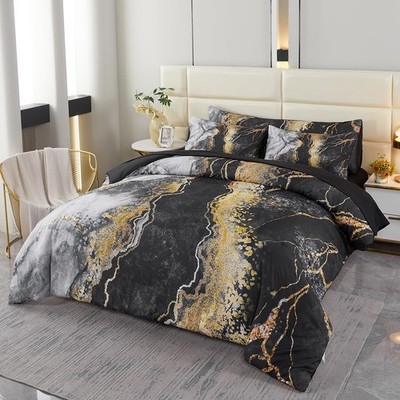 6 PCS Bed in a Bag Black Watercolor Marble Printed Comforter Set