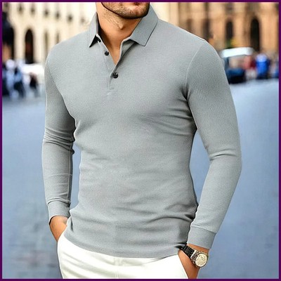 Camisa Hombre Manga Larga Casual Negocios Polo Color Sólido Transpirable