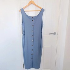 Shein Blue Bodycon Midi Dress XL UK 14 16 Sleeveless Ruched Ribbed Stretch
