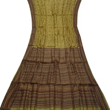 Namaste Vintage Brown Sarees 100% Pure Silk Printed Indian Sari 5YD Craft Fabric