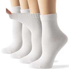 Womens Diabetic Bamboo Socks Quarter Loose Non-Binding 4 Pairs Large 10-12 White