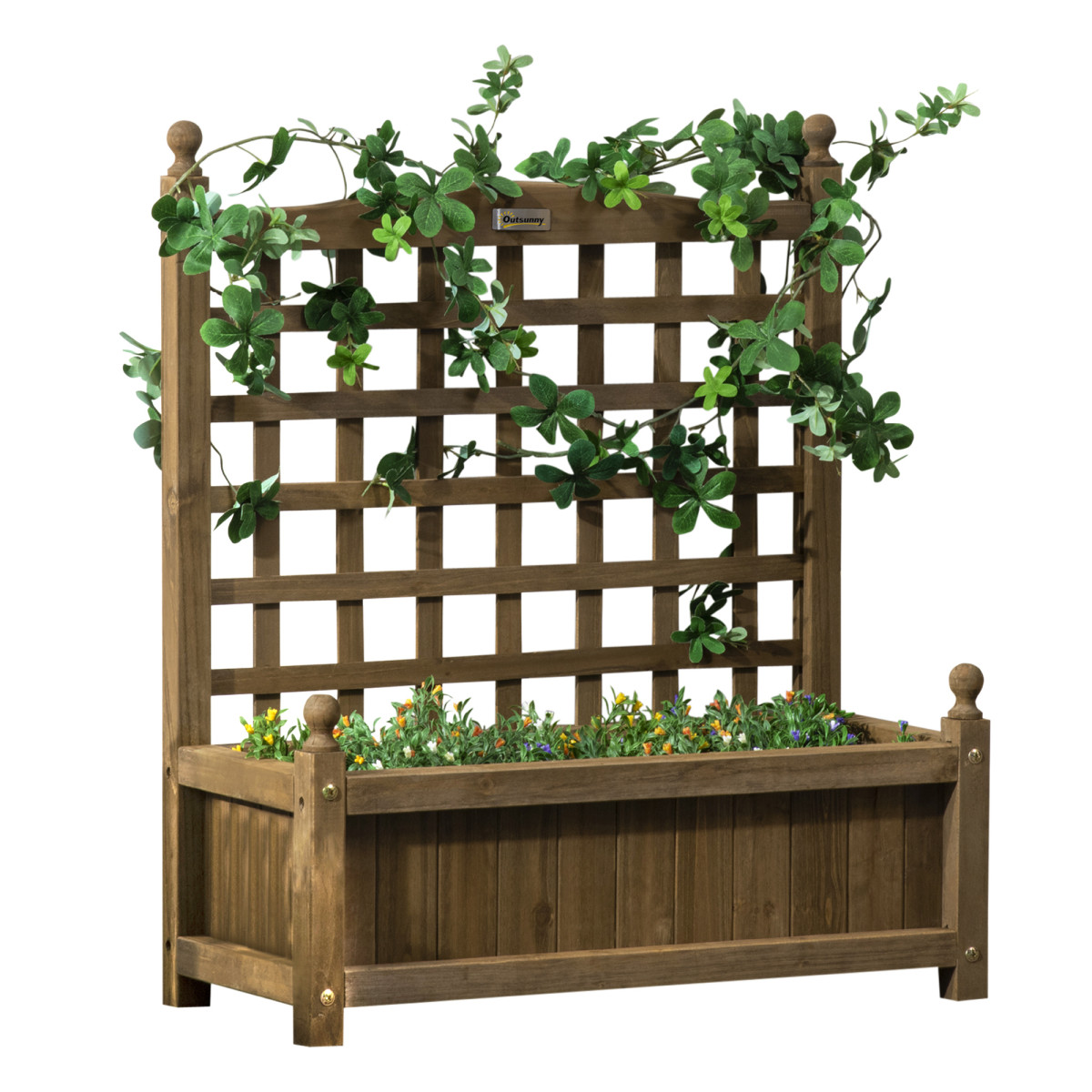 Rackhams Brown Garden Planters With Trellis For Climbing Vines, Wood Raised Beds For Garden, Flower Pot, Indoor Outdoor, - Image 2