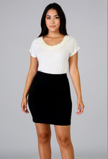 NWOT Monteau Colorblock Dress Pearl Detail on Neck Short Sleeves Medium