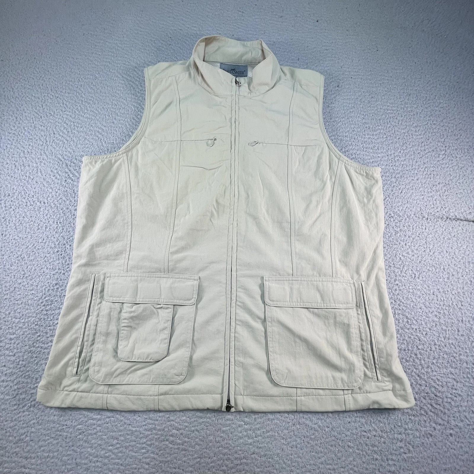 Fishing Vest Mens XL Beige Nylon Safari Travel Utility Pockets Mesh Lined Hiking