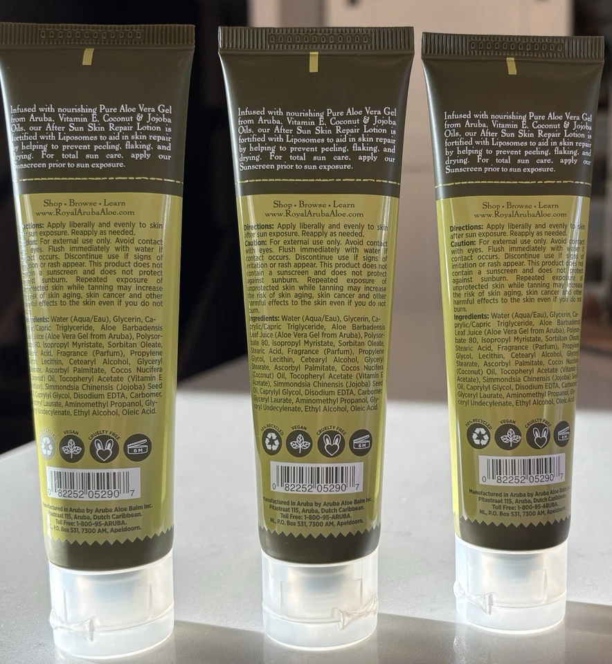 Loción reparadora de la piel Aruba Aloe After Sun vegana (3) 2 oz/59 ml cada una sellada Foto 2 de 4