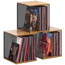 Dmevkic 3 Cube Vinyl Record Storage 3 Cube, Black Brown