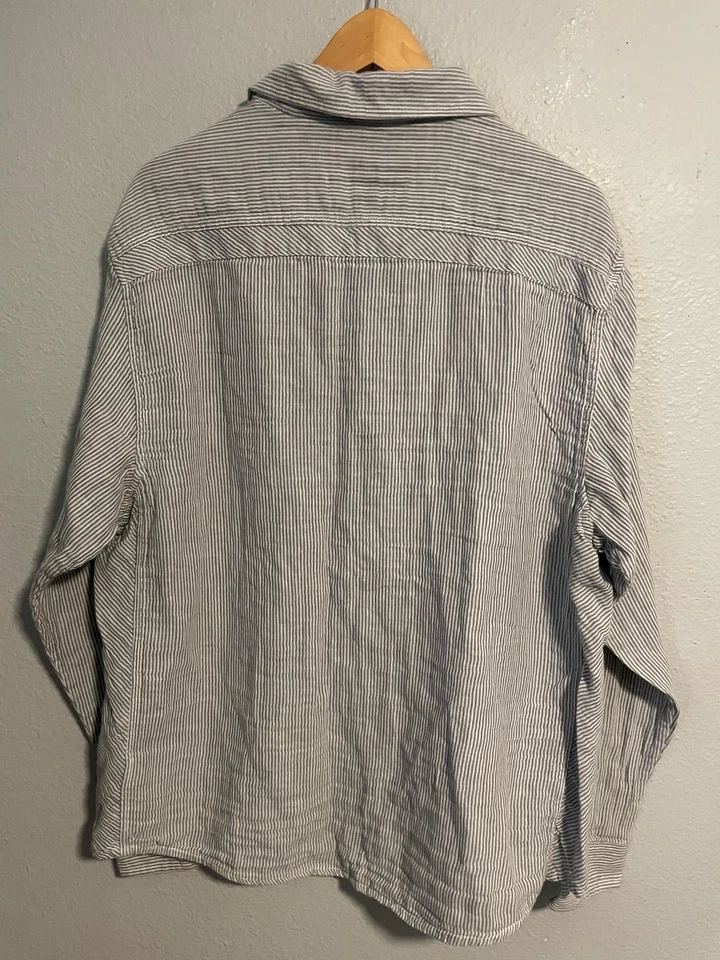Hornytoad Shirt Mens XL Gray White Striped Organic Cotton Button Up Long Sleeve - Image 2 of 4