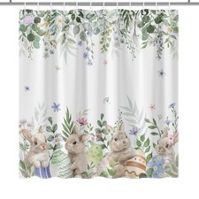 Spring Easter Bunny Shower Curtain 72x72 inch Watercolor Floral Fabric Set