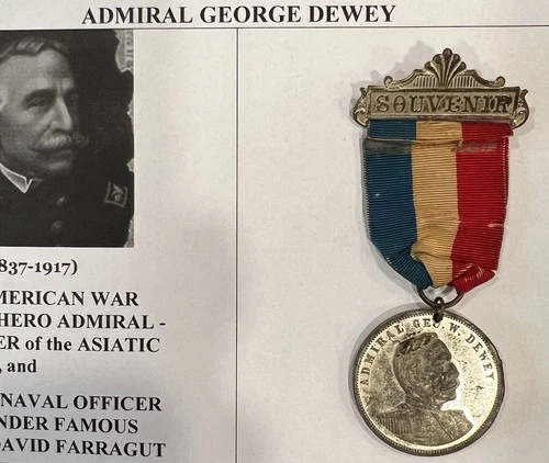 CIVIL WAR GAR NATIONAL ENCAMPMENT SPANISH-AMERICAN ADMIRAL DEWEY MEDAL BADGE '99