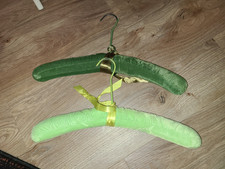 Lot Of 2 Vintage Velvet Fabric Puffy Foam Covered Hangers Green