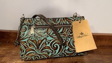 Patricia Nash Turati Crossbody Bag Turquoise Brown Tooled Distressed Leather