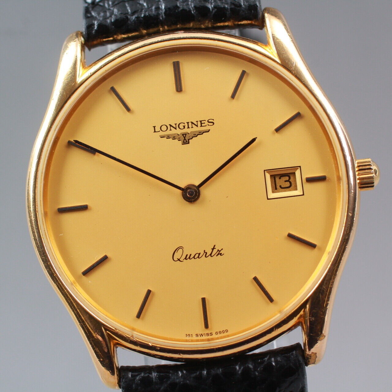[Exc+5] Reloj Longines 161 6999 de cuarzo bañado en oro con esfera dorada y...