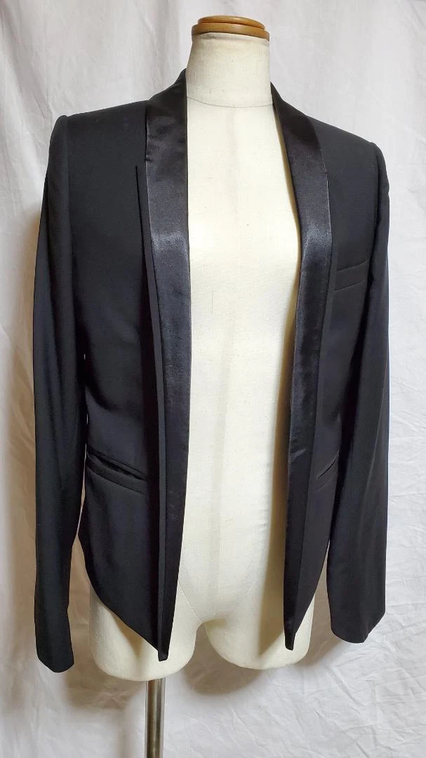 DIOR HOMME Scialle Smoking Giacca Spencer 40P Nero X Nero Lucido Autentico Uomo