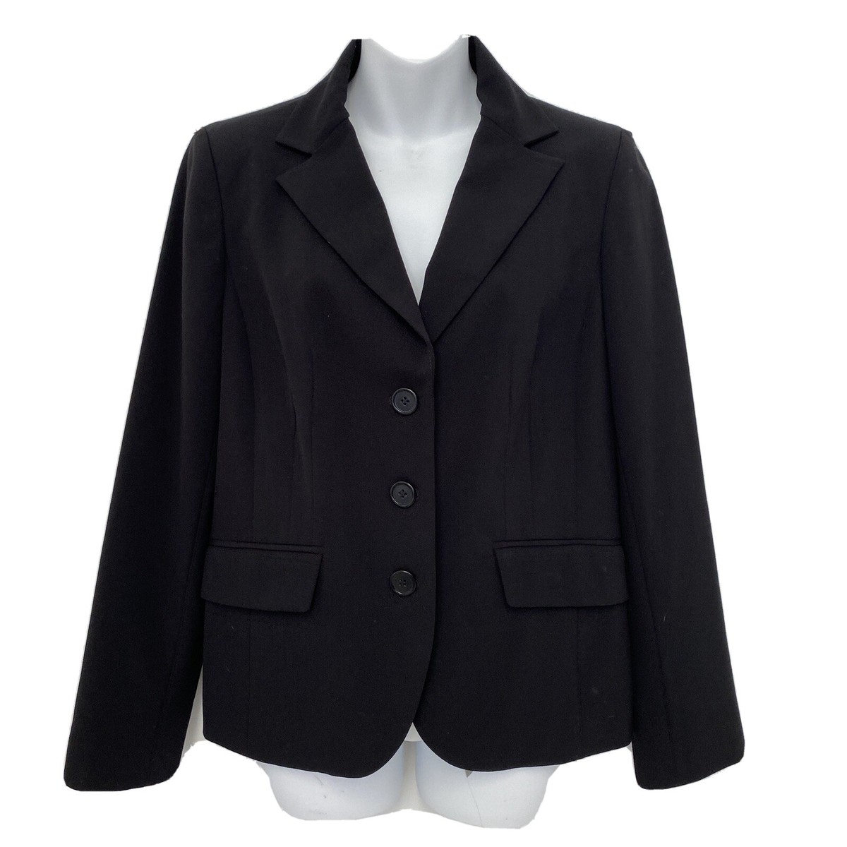 Apostrophe Blazer Size Black Button Career Long Sleeve Jacket