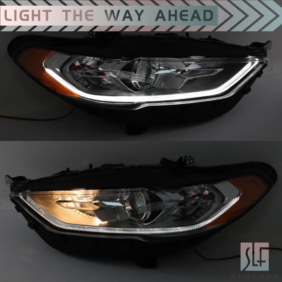 For Ford Fusion 2017-2019 Halogen w/LED DRL Projector Headlights Headlamps Pair - Image 3 of 4
