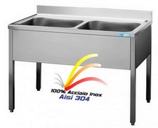 Lavello cm 100x60x85  in Acciaio Inox Aisi 304 Lavatoio 2 Vasche Professionale 