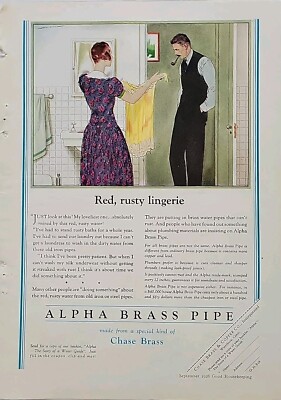 1928 Chase Alpha Brass Red rusty lingerie Bathroom Vintage ad