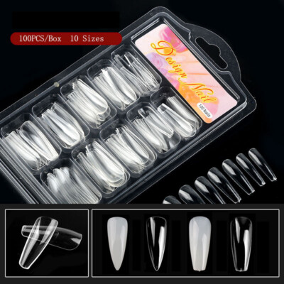 100 Pcs T Shaped / Water Drop Long Fake Nails Acrylic Artificial False Nail Tips