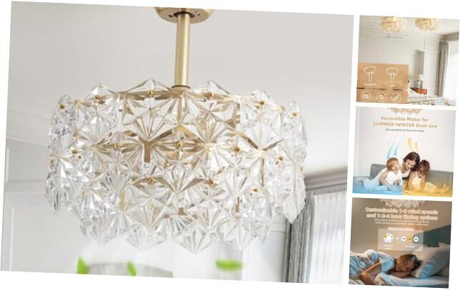 20 Inch Gold Crystal Fandelier Ceiling Fan with Light, Mid Century US-FS-SJ01