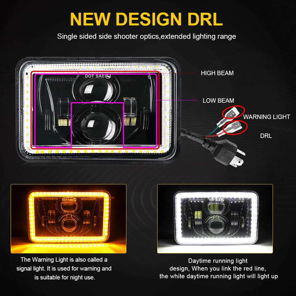 4x For GMC W3500 W4500 W5500 Forward 4x6" inch LED Headlights Hi/Lo Beam DOT DRL - Image 2 of 4