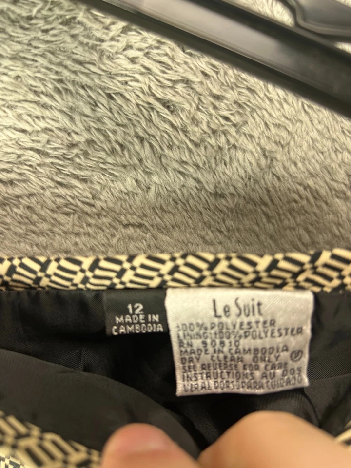 LE Traje Mujer 12 Marrón Traje Faldas Forrado Geométrico Carrera Oficina Hasta la Rodilla Foto 3 de 4