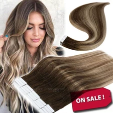 Full Head Glue Tape in Remy Virgin Human Hair Extensions Skin Weft Butterscotch