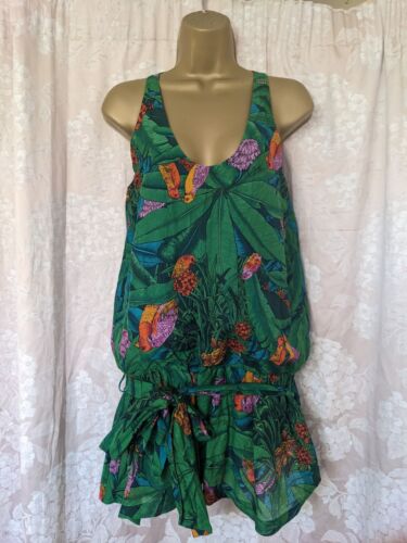 miss sixty y2k Green Tropical Parrot Drop Waist Mini Dress XS Holidays Beach  - Picture 1 of 21