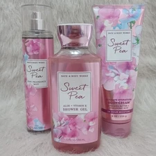 Bath & Body Works Sweet Pea Fragrance Body Mist,Body Cream & Shower Gel Set of 3