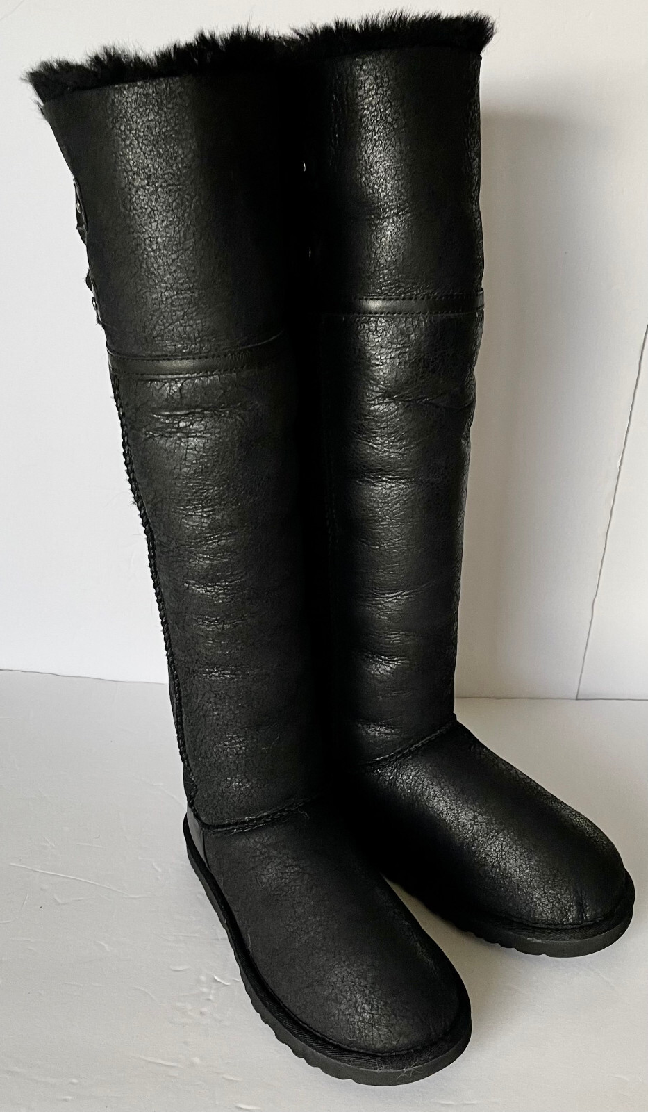 UGG DEVANDRA BLACK LEATHER BOMBER OVER THE KNEE WOMEN BOOTS SIZE US 5 image 3