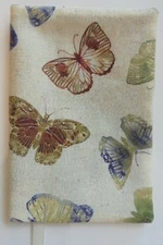 Fabric Paperback Book Cover Fabric BUTTERFLY Butterflies Tan Navy Rust Green